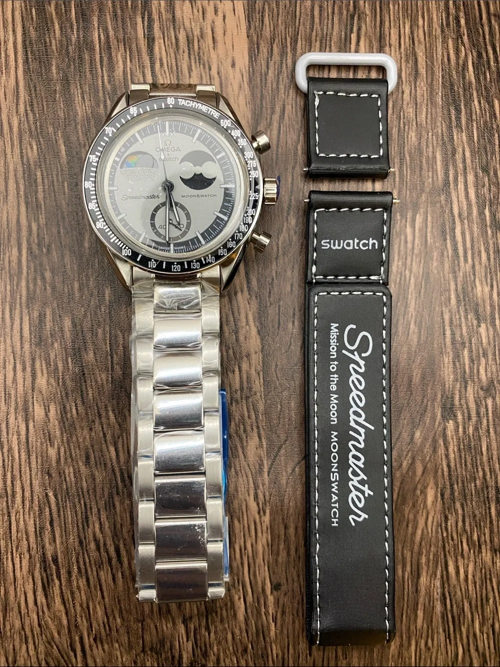 Omega x Swatch Speedmaster MoonSwatch Silver stainless steel  modded Chronograph